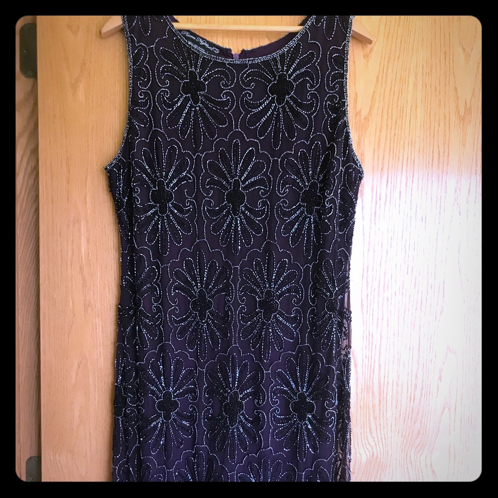 🛑SOLD🛑New Beaded Plum/Black Evening Dress Sz Large